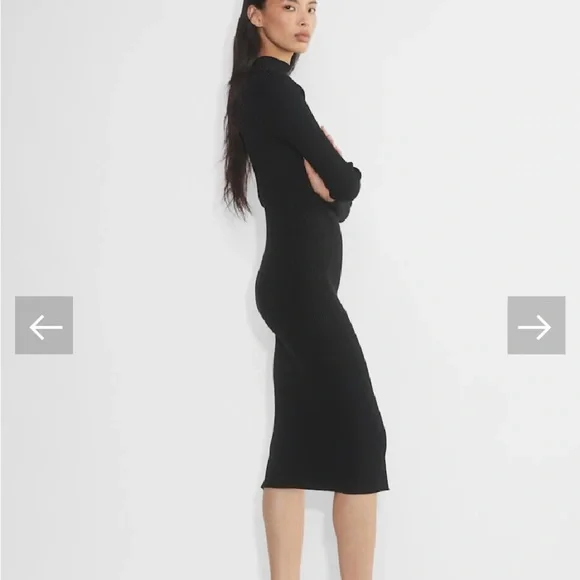 Wilfred Classic Black Knit Long Sleeve Dress Mock Neck High Thigh Slit Sz M - Picture 3 of 15